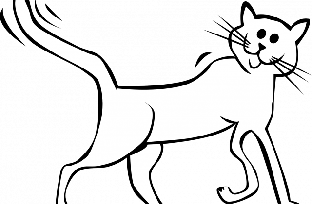 Cartoon Cat Black White Line Art Tatoo Tattoo Svg Clipart - Black And White Cartoon Picture Cat (640x420)