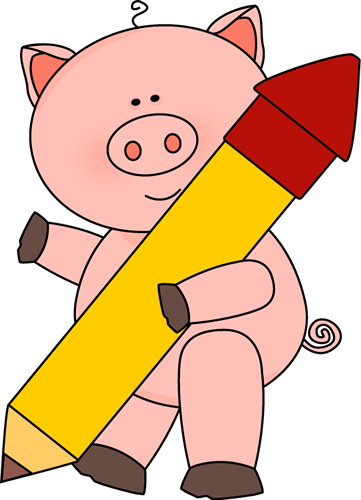 Pig With A Big Pencil - Pig Holding A Pencil (361x500)