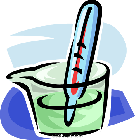 Thermometer In A Dish Of Liquid Royalty Free Vector - Thermometer In Beaker Clipart (462x480)