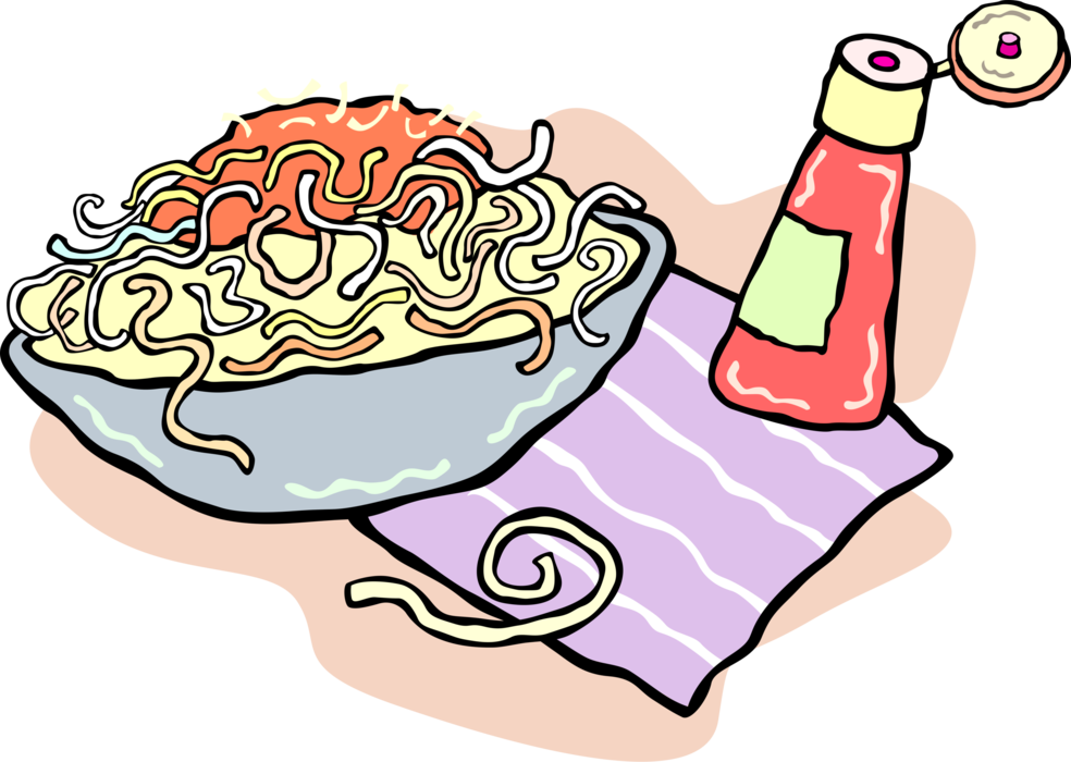 Vector Illustration Of Italian Cuisine Spaghetti Pasta - Salad (984x700)