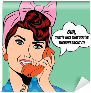 Woman Chatting On The Phone, Pop Art Illustration Wall - Art Print: Andreea's Art Print: Eva Andreea Poster, (400x400)