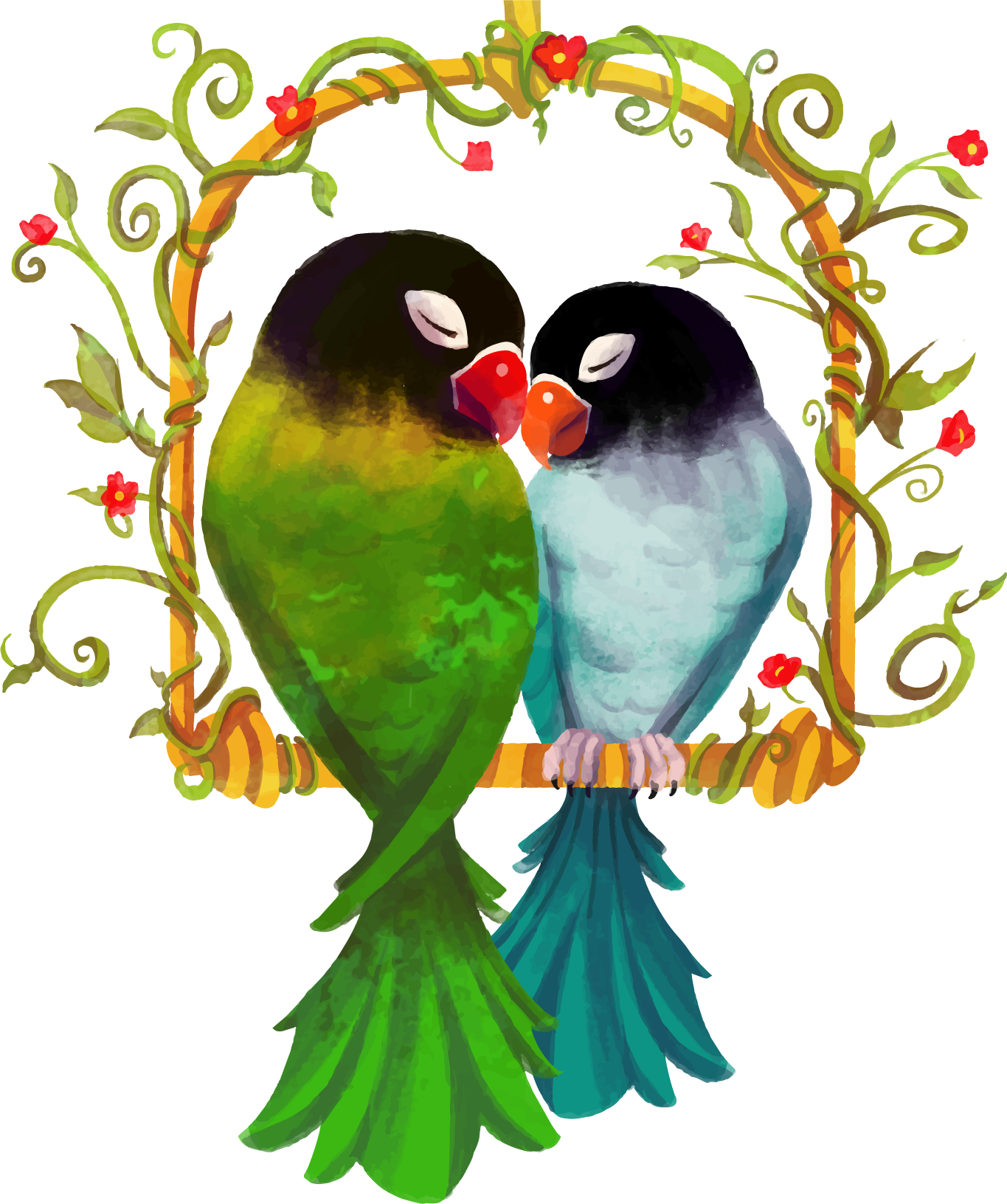 Rosy Faced Lovebird True Parrot Watercolor Painting - Love Birds Png Hd (1365x1632)