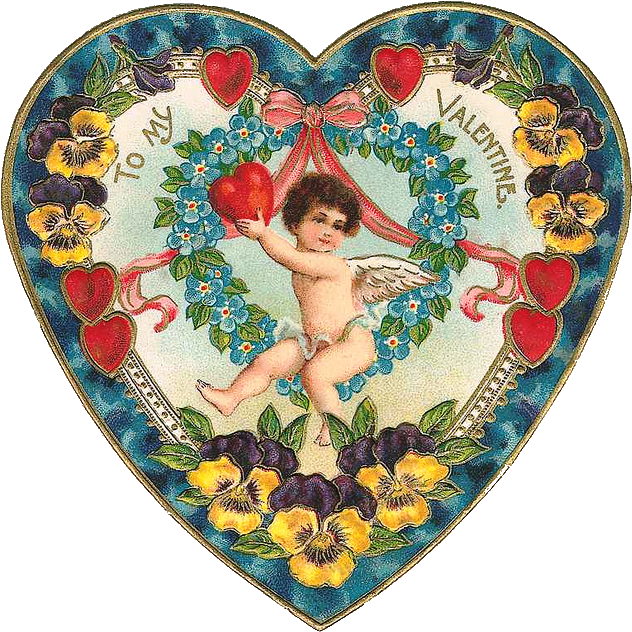 Free Valentine's Day Vintage Angels And Cherubs Clip - Valentine's Day Brooch, Valentine's Pin, Wooden Laser (640x640)