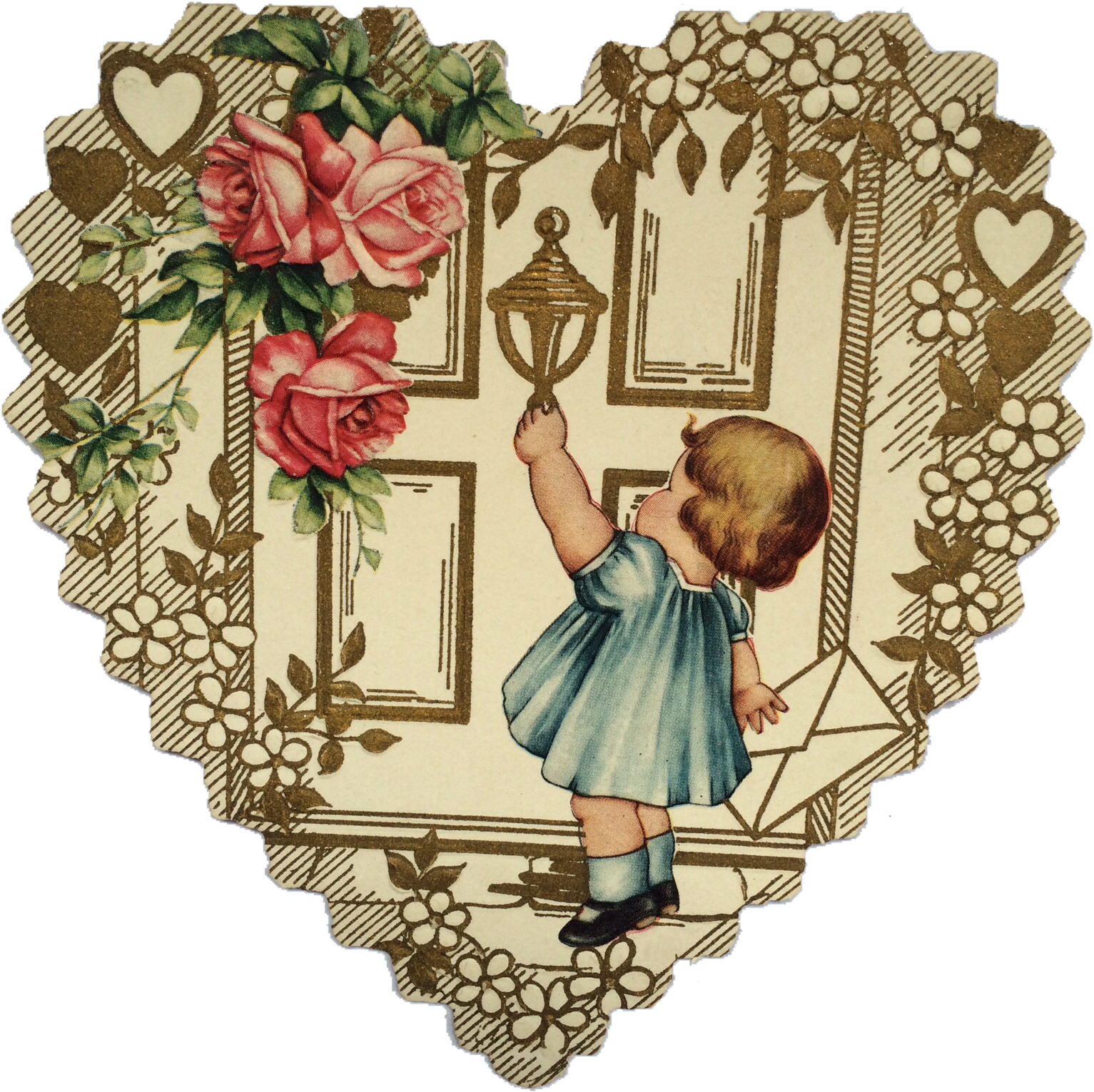 Vintage Valentines Cupids Door - Der Vintage Tag Des Valentines Karte (1536x1549)