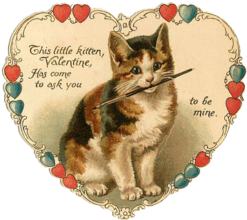 Vintage Valentine With Kitten - Happy Valentines Day Cat (372x336)