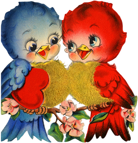 Pour Vos Creas - Vintage Love Birds Card (485x500)
