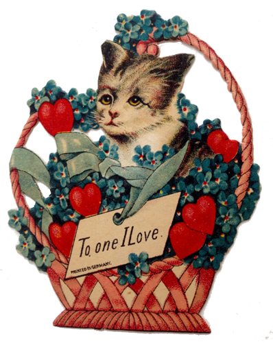 German Cat Valentine - Victorian Valentines (398x500)
