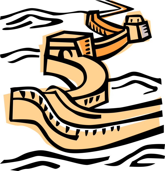 Great Wall Of China Royalty Free Vector Clip Art Illustration - Великая Китайская Стена Как Нарисовать (675x700)