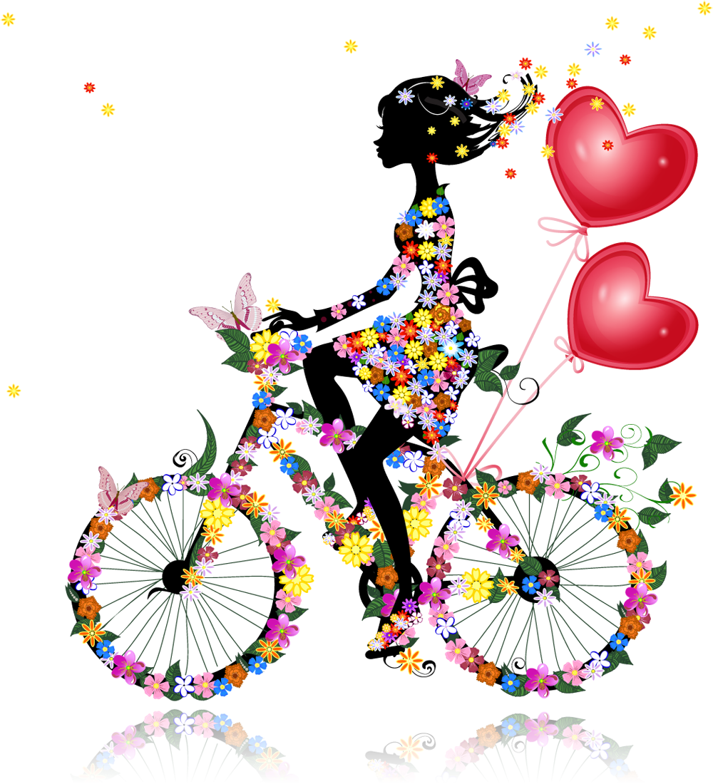 Valentine Balloons ~ Floral Girl On Bicycle Silhouette - Unique Bargains Unique Bargainswall Switch Sticker (1000x1100)