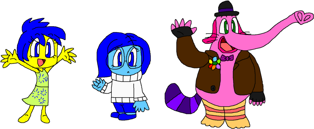 Joy, Sadness, And Bing Bong By Pokegirlrules - Cartoon (1024x445)