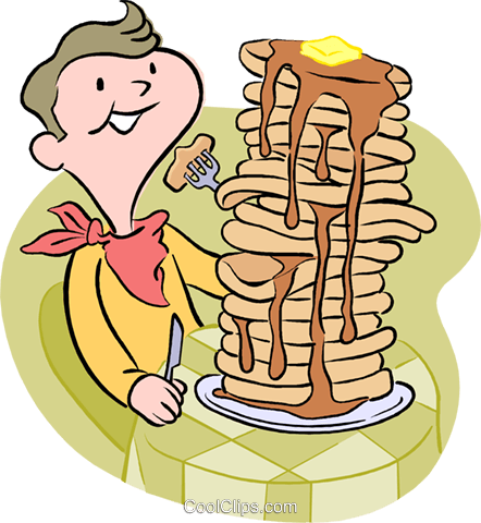 Funny Pancake Pouring Itself Strawberry Sauce Stock - Eating Pancakes Clip Art (442x480)