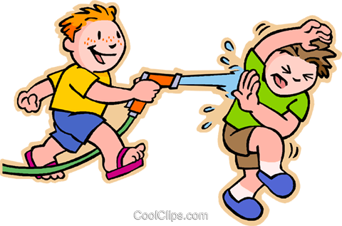 Boys Having Squirt Gun Fight Royalty Free Vector Clip - Water Gun Fight Clipart (480x317)