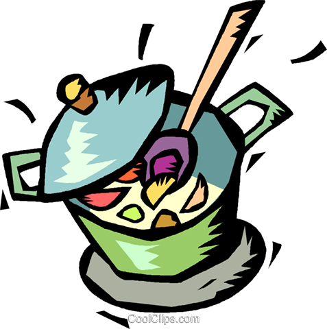 Pot Of Soup Simmering On The Stove Royalty Free Vector - Chicken And Dumplings Clipart (477x480)