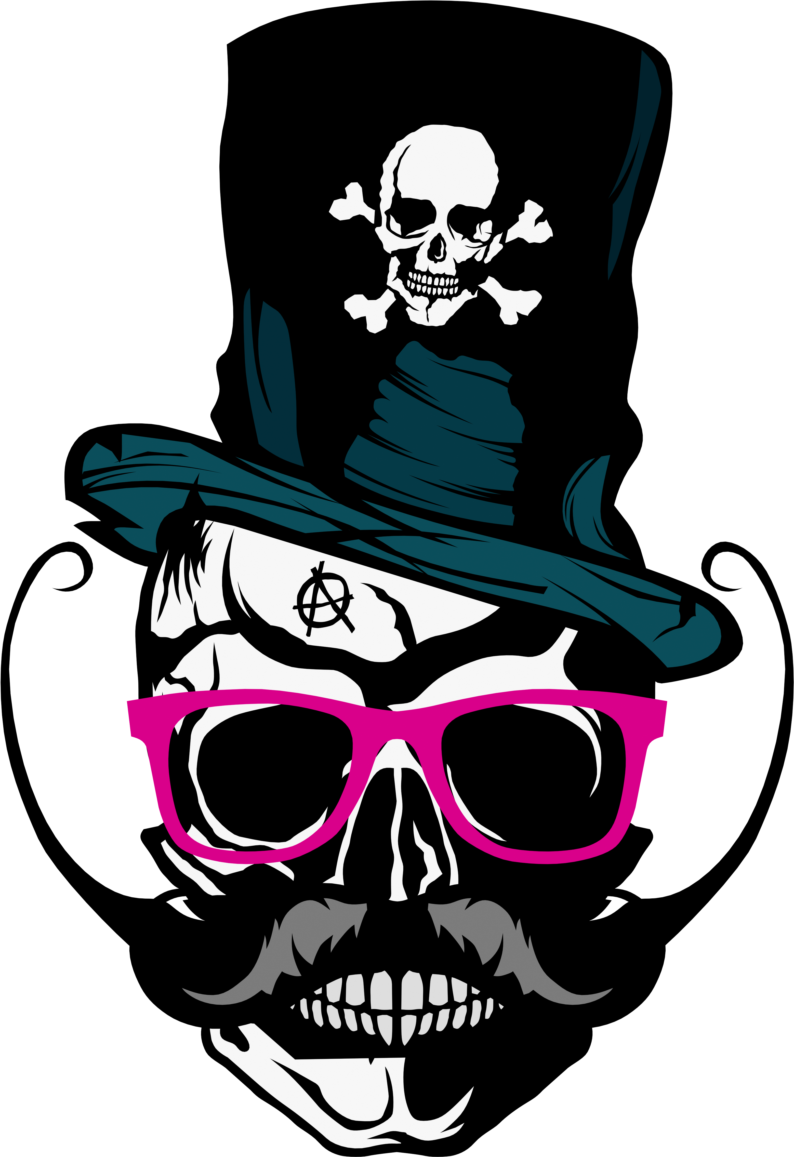 Tee-shirt Tete De Mort Hipster Crane Skull Moustache - Skull (3216x4664)