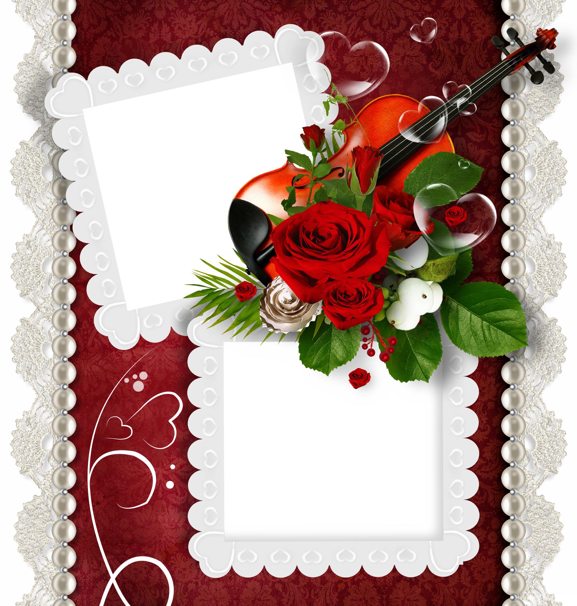 Romantic Double Transparent Png Frame With Violin And - Floral Double Frame (2178x2289)
