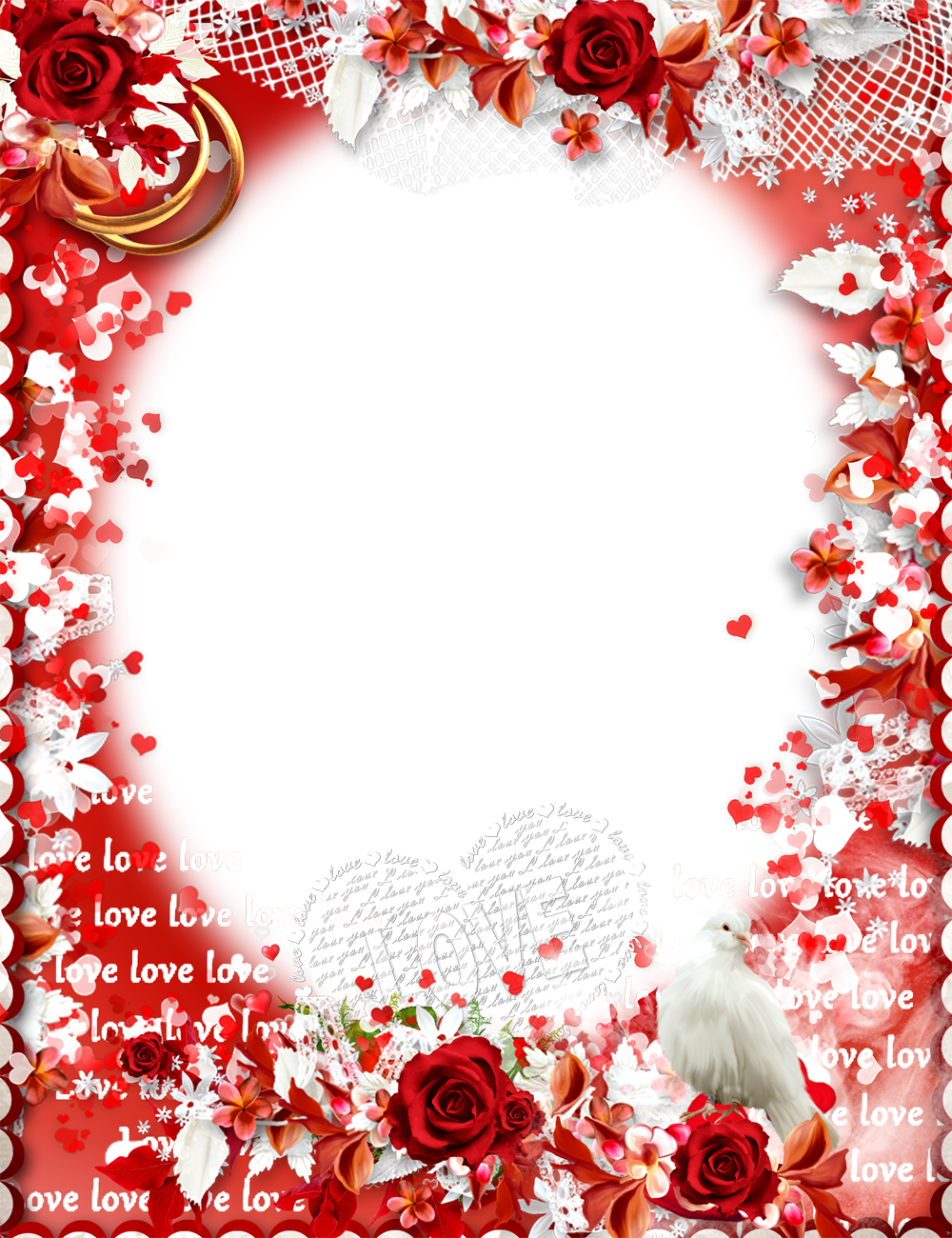 Frame With Flowers Red Wooden Type Frame - Portable Network Graphics (1000x1300)