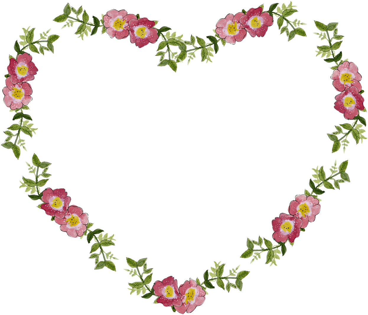 Floral Flower Frame Heart Png Image - Flower Heart Frame Png (1280x1098)