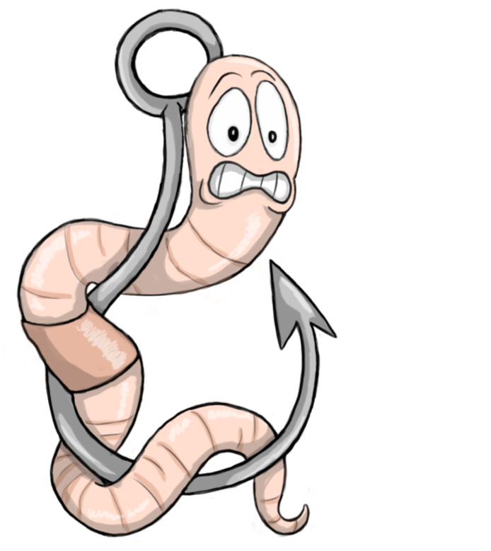 Fish Hook With Worm Clip Art - Worm On A Hook Clipart (894x894)