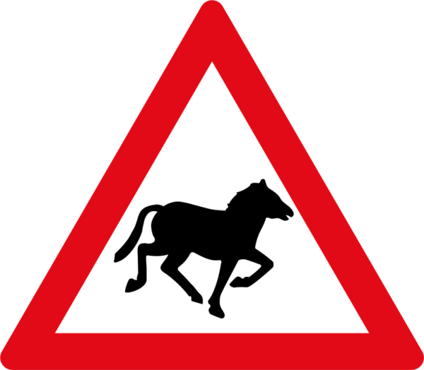 Domestic Animals Horses - School Crossing Road Sign (600x524)