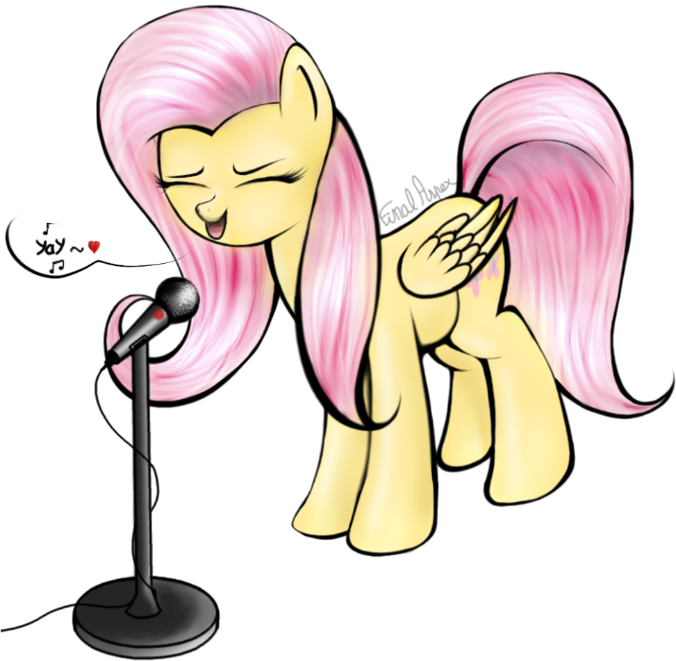 Finalaspex, Fluttershy, Microphone, Safe, Singing, - Cartoon (1000x1000)