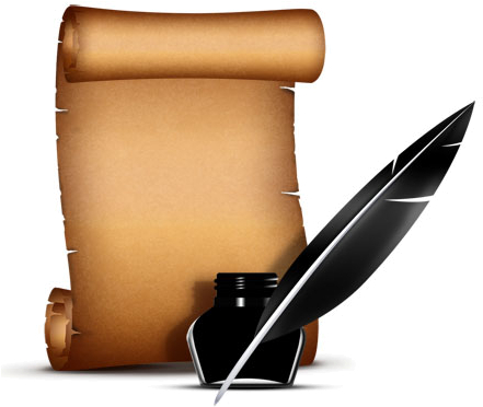 Paper Scroll With Quill Pen - Ink Pen And Paper Png (450x396)