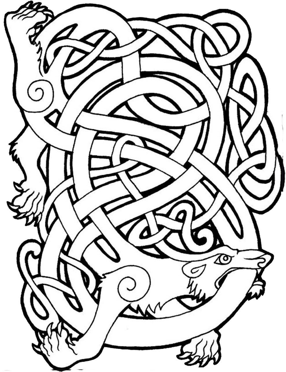 A Tattoo Commission Of Two Stylized Celtic Fox Head, - Jelling Style Wolf (1035x1355)