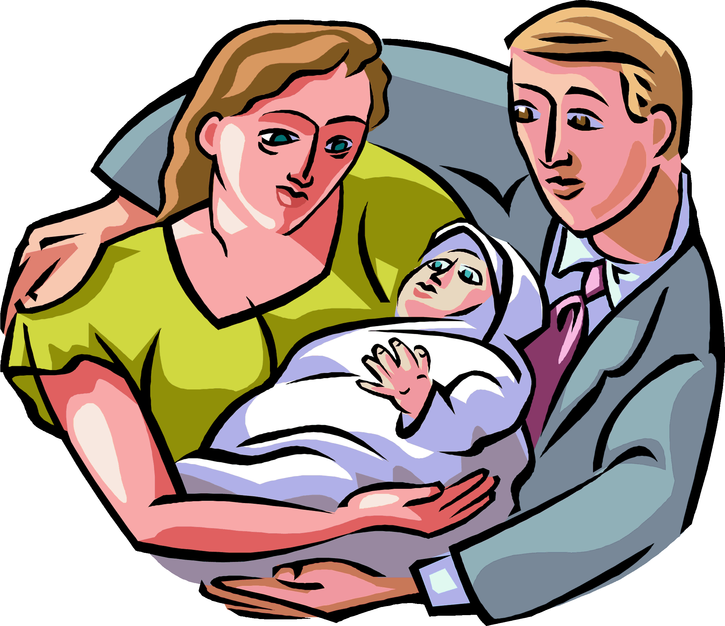 Family With Baby Clipart - New Born Baby With Parents Clipart (2400x2072)
