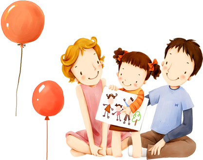 Children's Illustration Of Mother Day And Family Love - Family Drawing (434x347)