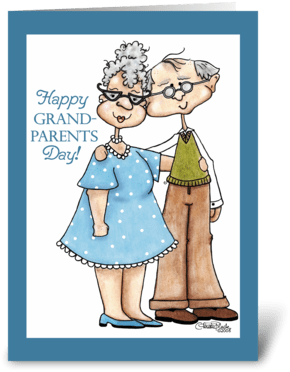 Grandparents Day-cute Elderly Couple Greeting Card - Happy Anniversary 58 Years (350x396)