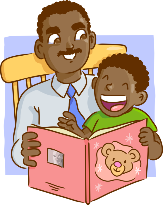 Отец И Сын Читает Книгу Роялти Бесплатно Векторные - Father And Son Reading Clipart (557x700)