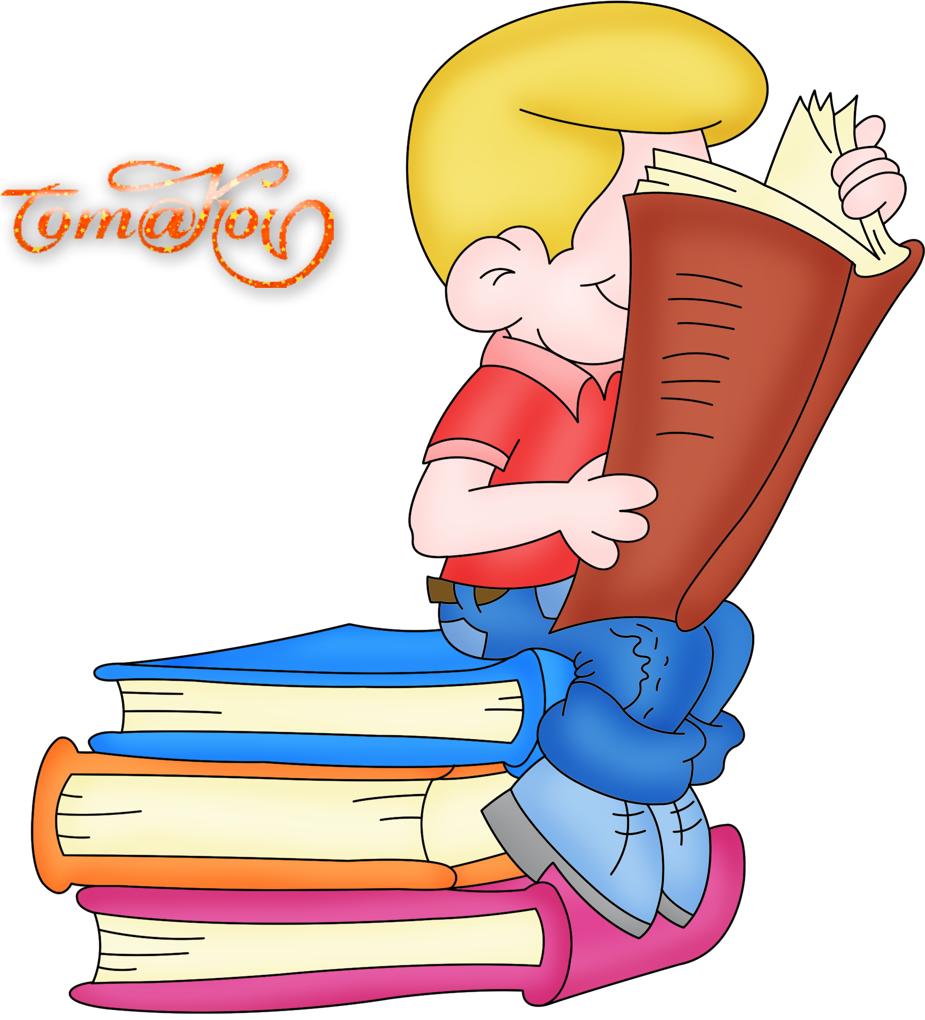 Мальчик Сидит На Книгах, Читает Книгу,клипарт, Отрисовки - Кожна Дитина Має Право На Інформацію (1867x2085)