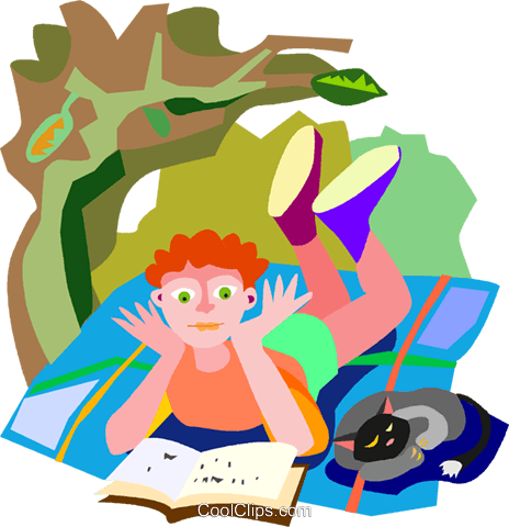 Мальчик Читает Книгу Со Своей Кошкой Роялти Бесплатно - Cartoon (464x480)