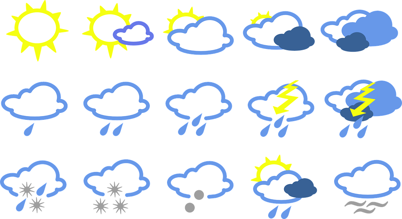 Icons Depicting Various Sorts Of Weather - Weather Symbols (2400x1310)