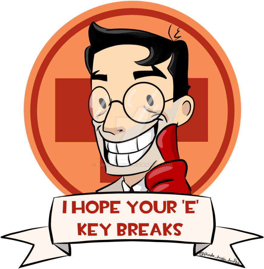 Red Medic- I Hope Your E Key Breaks By Pandadough - Cartoon (884x903)