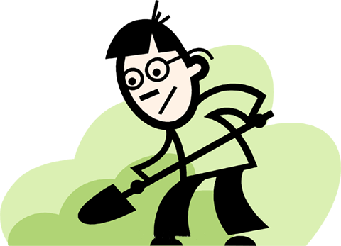 Digging Organic Garden Soil - Guy Shoveling Dirt Cartoon (480x347)