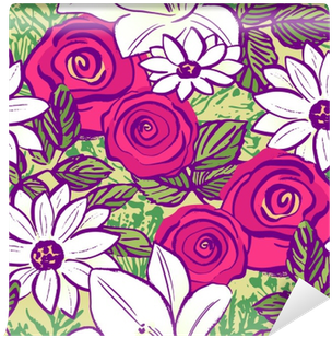 Ink Hand Drawn Seamless Pattern With Summer Flowers - Drawing (400x400)