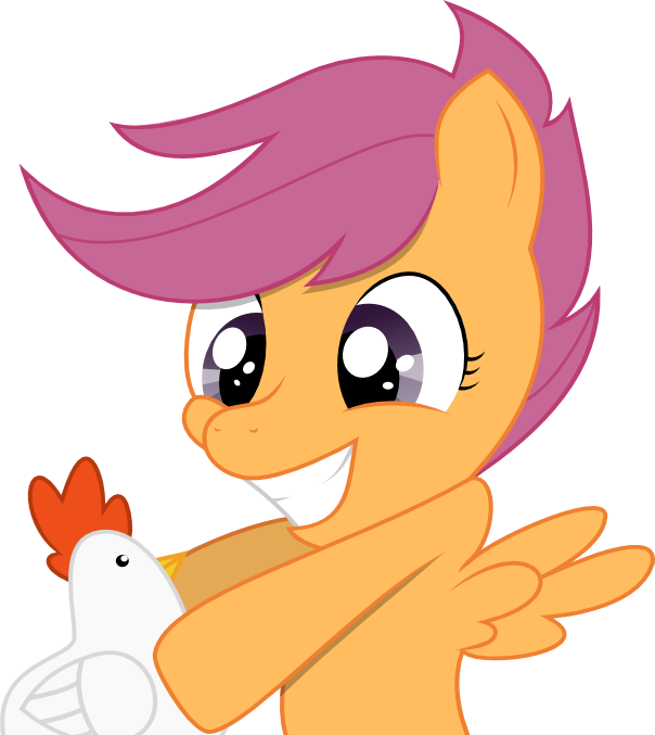 The-croolik, Bird, Chicken, Happy, Safe, Scootaloo, - Cartoon (604x677)
