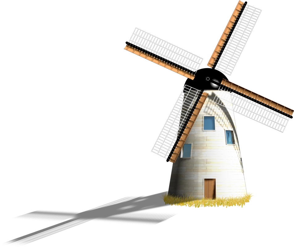 Netherlands Windmill Illustration - Three Four Lawn Grass Blue Sky Windmill Photography (953x801)