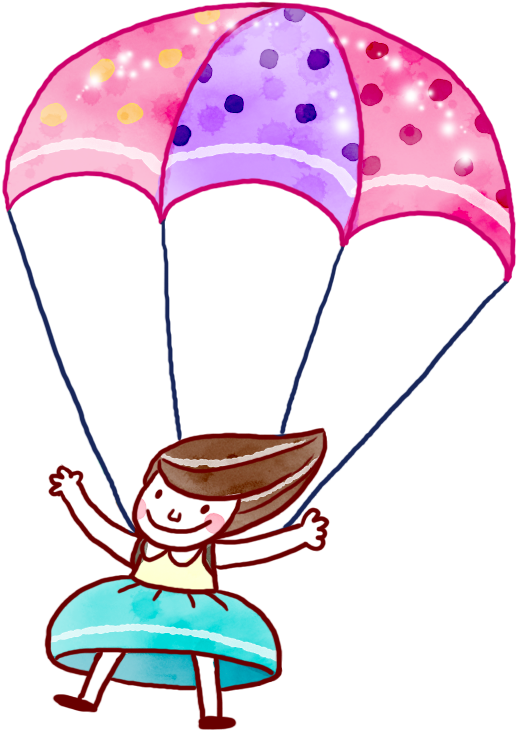 Hand-painted Cartoon Girl With Parachute Flying - Clip Art.