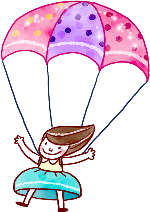 Hand-painted Cartoon Girl With Parachute Flying - Clip Art (1054x1115)