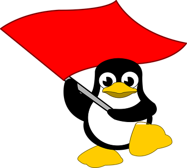 Tux, Flag, Linux, Penguin, Red, Waving - Penguin Holding A Flag (377x340)