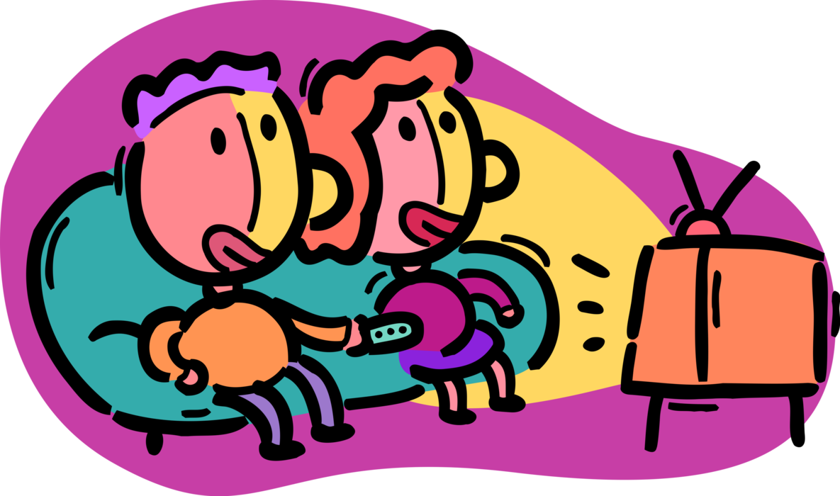 Vector Illustration Of Couple Watch Television Show - Vector Illustration Of Couple Watch Television Show (1185x700)