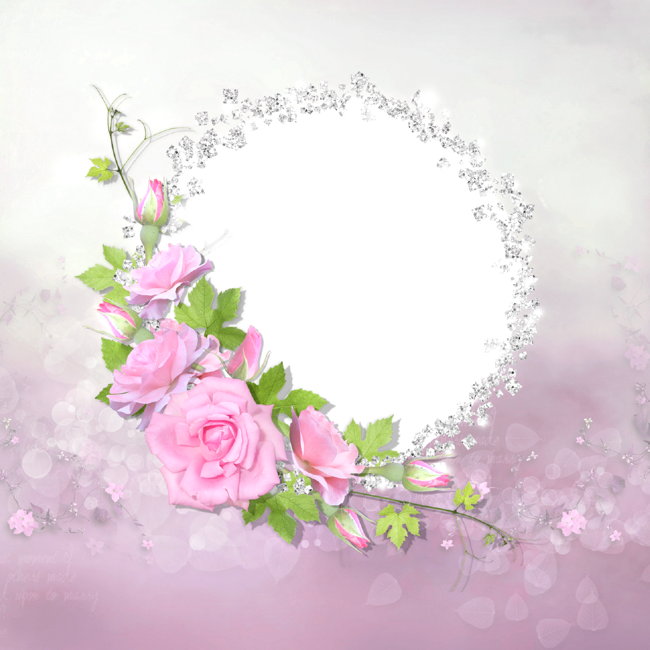Pink Roses And Sparkling Diamonds Circular Picture - Pink Rose Transparent Png (1280x1280)