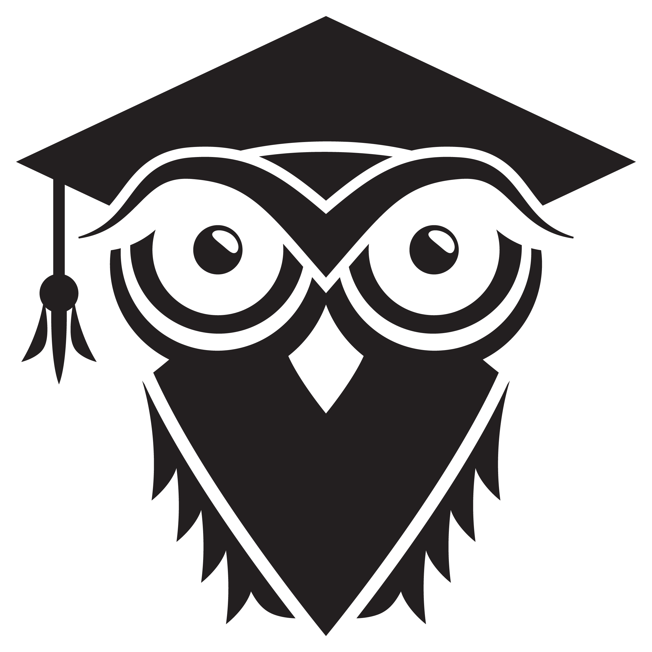 Black And White Illustration Of An Owl Wearing A Mortarboard - Square Academic Cap (2263x2263)