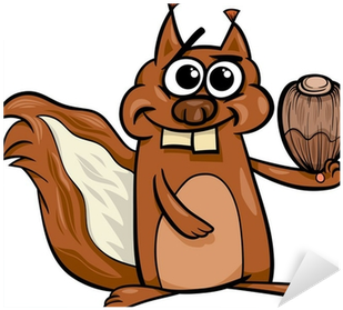 Squirrel With Nut Cartoon Illustration Sticker • Pixers® - Illustration (400x400)