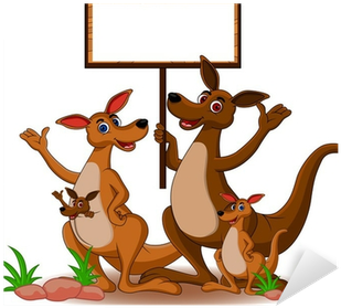 Funny Family Kangaroo Cartoon With Blank Board Sticker - Kangaroo Family Clipart (400x400)