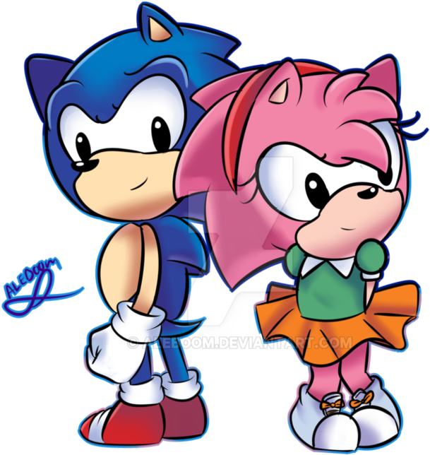 Sonic And Amy Classic By Aleboom On Deviantart - Cartoon (979x816)