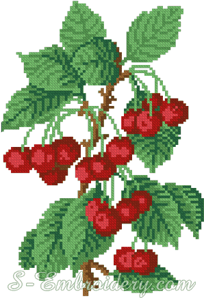 10159 Cross Stitch Cherry Machine Embroidery Design - Схемы Для Вышивания (300x450)