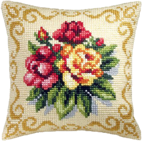 Borduur Pakket Kussen - Spring Flowers Cushion Front Chunky Cross Stitch Kit (600x600)