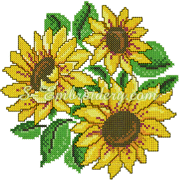 Cross Stitch Sunflower Machine Embroidery No2 Sku - Side View Cross Stitch Sunflower (350x352)